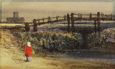The Footbridge (Landscape with Red Cloak) by Thomas Shotter Boys